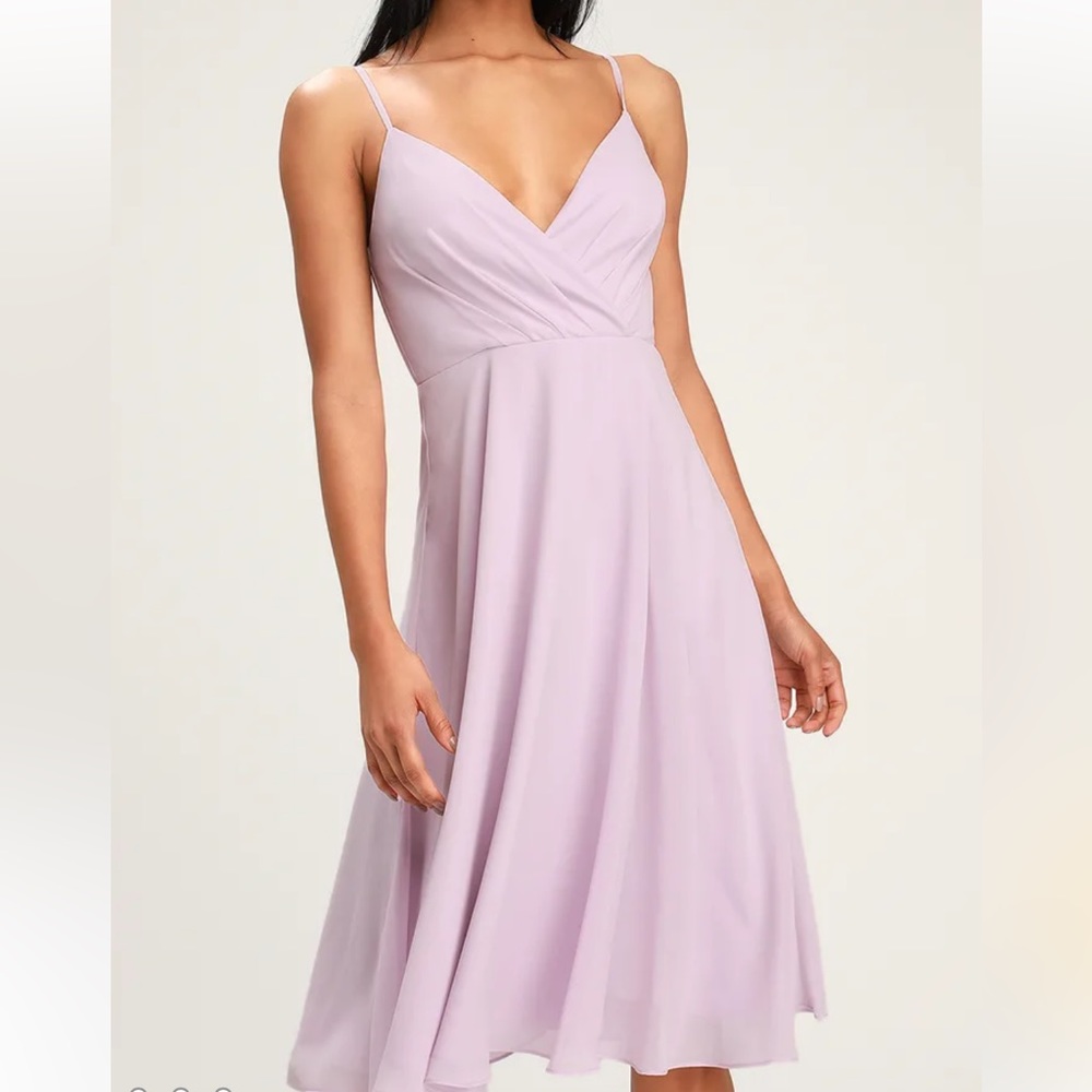 Lulus Maribelle Lavender Surplice Midi Dress